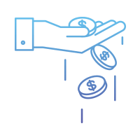 hand with coins falling icon