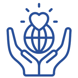 Icon of two hands holding a globe with a heart above it, symbolizing global care and nonprofit support.