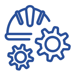 Icon of a hard hat and gears, representing the construction and engineering industry.